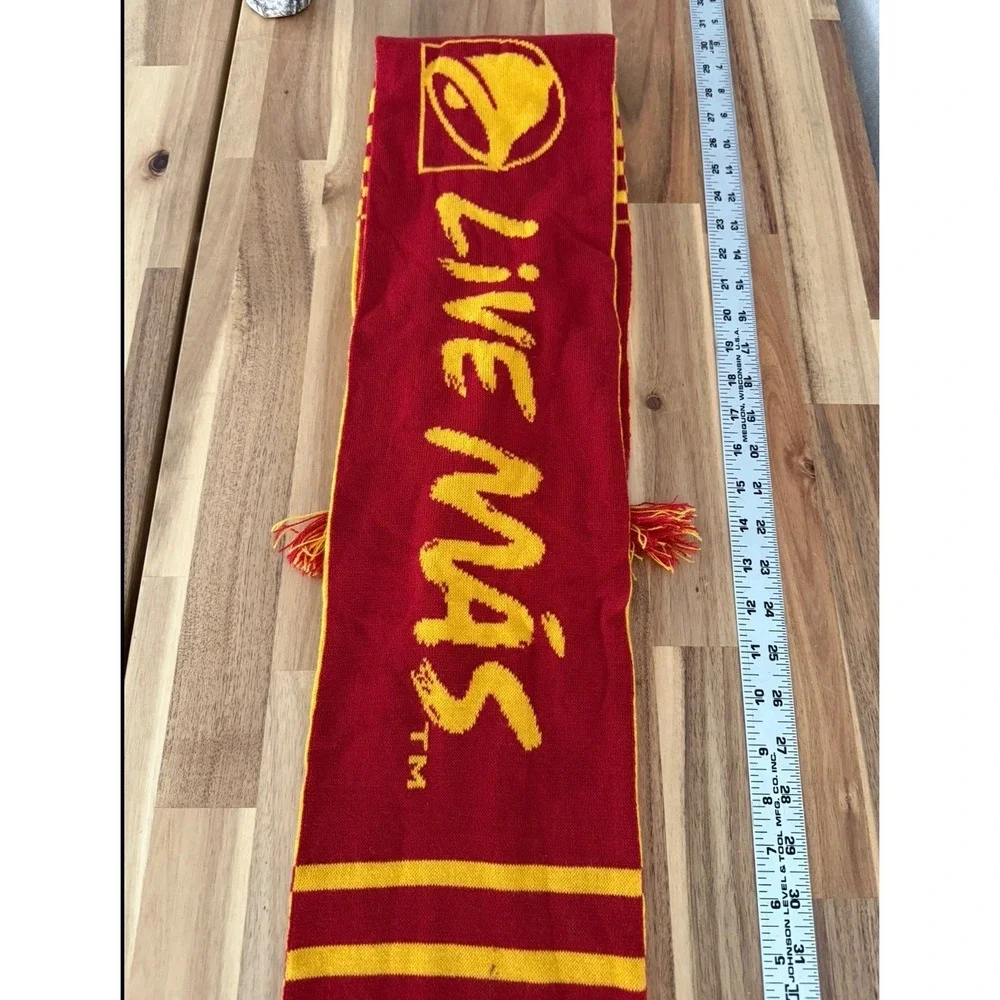 Taco Bell Live Mas Rose Bowl Game Scarf Red Yellow Knit Fringe Collegiate